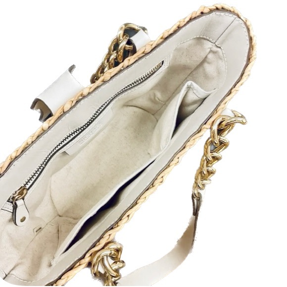 Michael Kors White Leather Santorini Raffia Large Straw Woven Tote Bag. - Picture 8 of 16